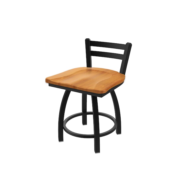 18" Low Back Swivel Vanity Stool, Black Wrinkle, Med Maple Seat